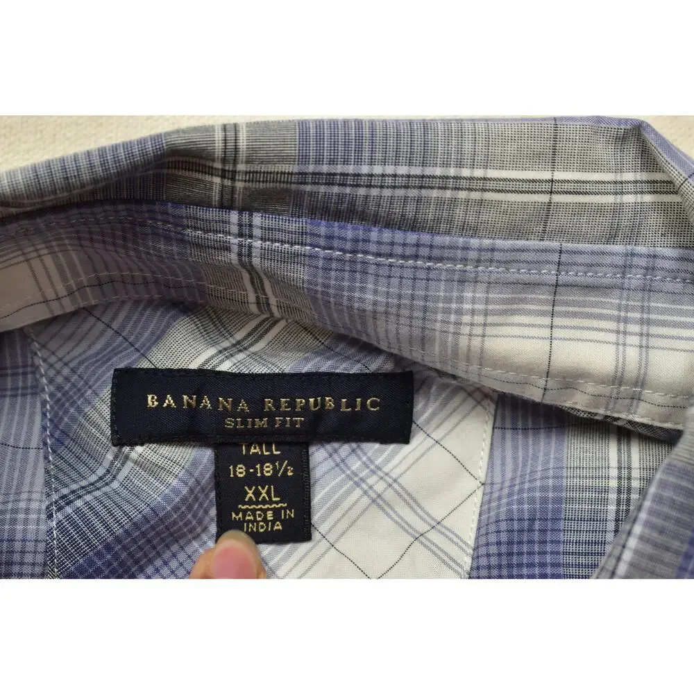 Banana Republic Men's Slim Fit Plaid Shirt Big & Tall Size XXL Pockets